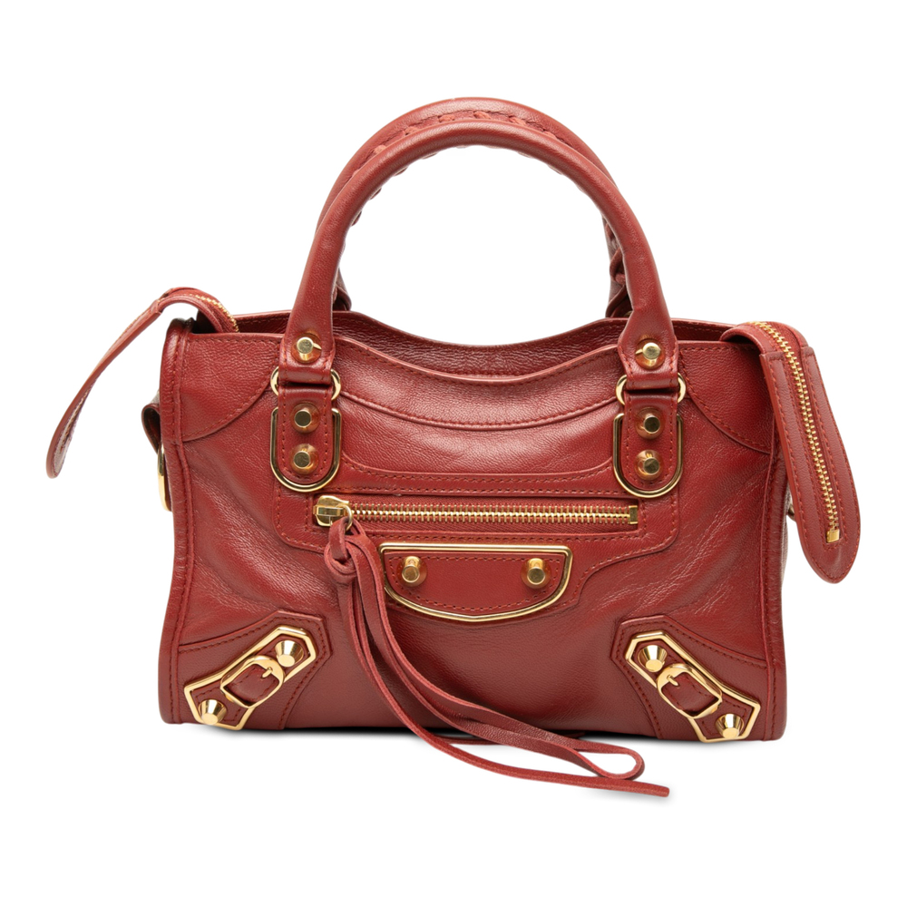 Pre-Loved Balenciaga Mini Goatskin Motocross Classic Metallic Edge City Satchel